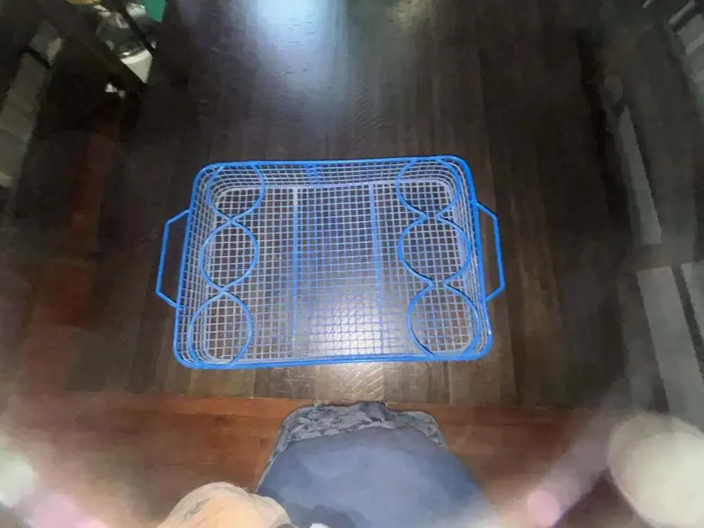 Blue Wire Mesh Storage Basket Tray with Carrying Handles